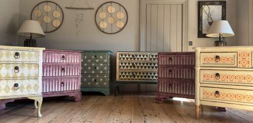 This piece has found its new home, but a similar Green Triangles chest can be created