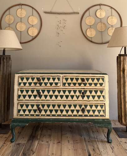 This piece has found its new home, but a similar Green Triangles chest can be created