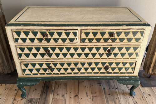 This piece has found its new home, but a similar Green Triangles chest can be created