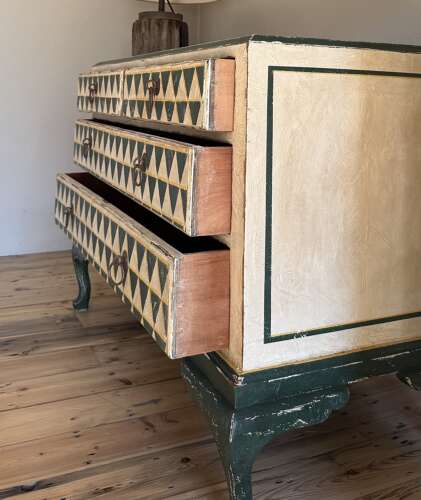 This piece has found its new home, but a similar Green Triangles chest can be created