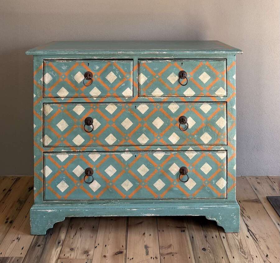 Vintage Chest of Drawers Turquoise/Orange -Later Hand Painted