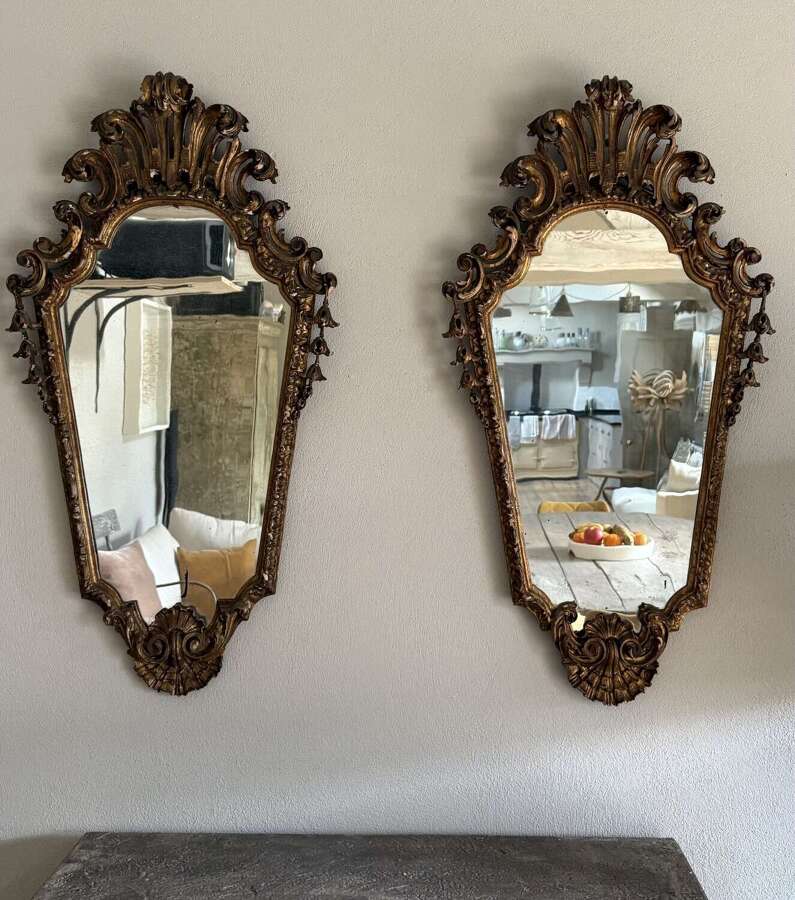 Pair of Antique Italian Style Carved Giltwood Mirrors &ndash; c.1800