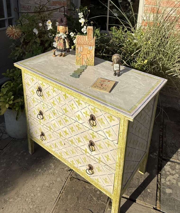 Hand-Painted Green Lattice Chest of Drawers